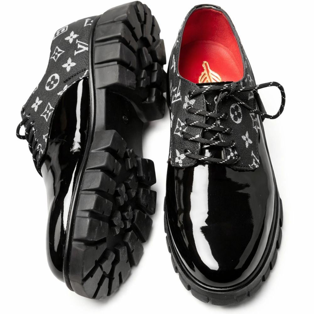 Mens Glossy Lace Up Casual Platform Shoes